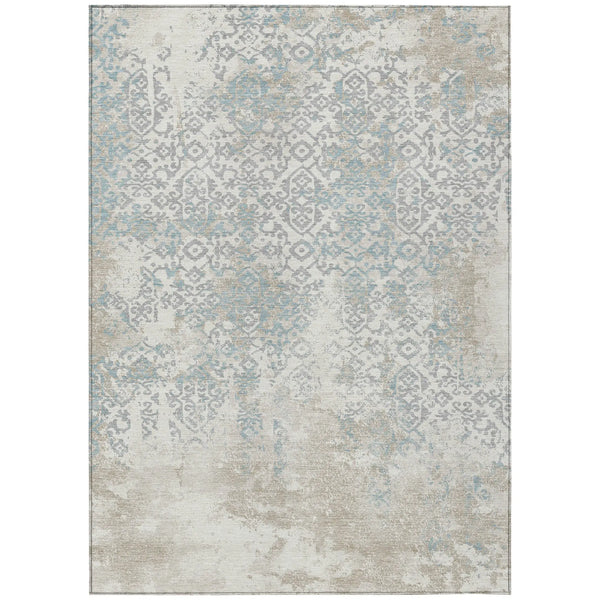 9' X 12' Ivory And Blue Oriental Washable Indoor Outdoor Area Rug Homeroots Outdoor
