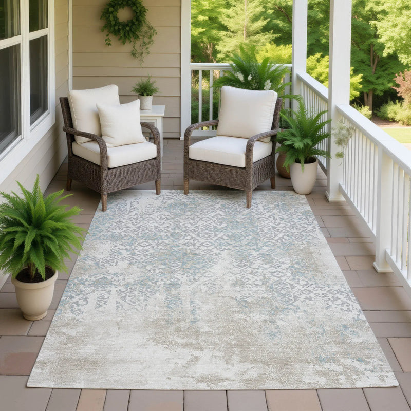 9' X 12' Ivory And Blue Oriental Washable Indoor Outdoor Area Rug Homeroots Outdoor