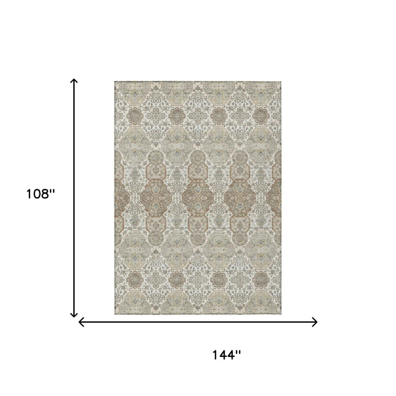 9' X 12' Ivory And Brown Floral Washable Indoor Outdoor Area Rug Homeroots Outdoor