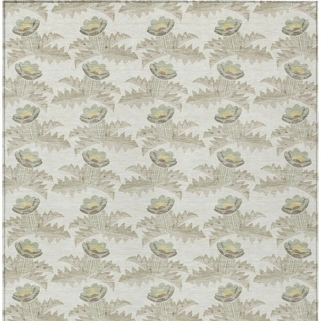 9' X 12' Ivory And Brown Floral Washable Indoor Outdoor Area Rug Homeroots Outdoor