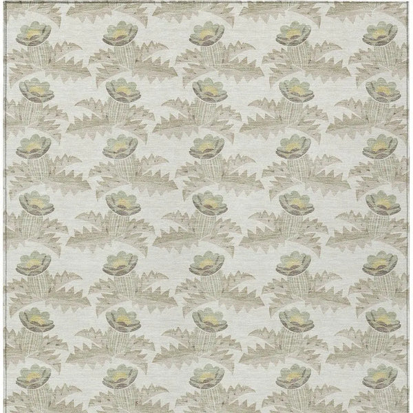 9' X 12' Ivory And Brown Floral Washable Indoor Outdoor Area Rug Homeroots Outdoor