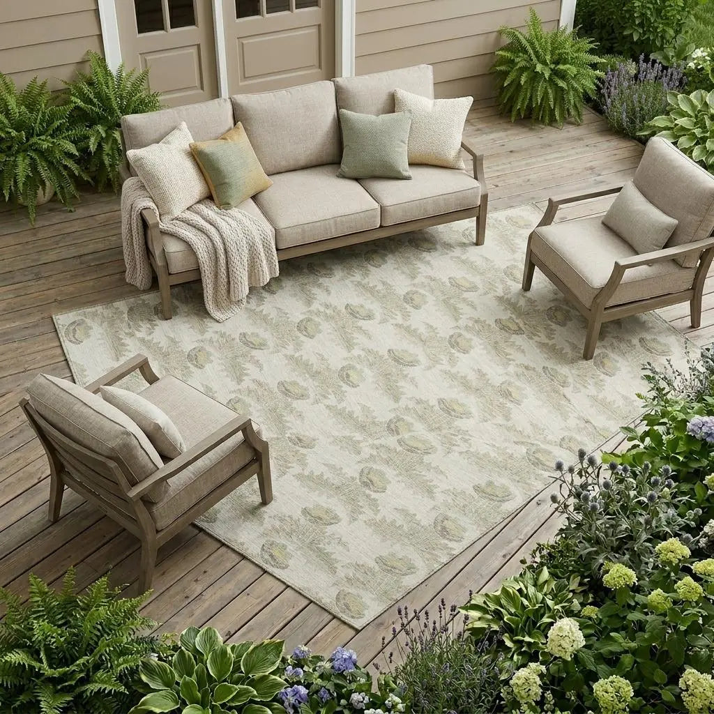 9' X 12' Ivory And Brown Floral Washable Indoor Outdoor Area Rug Homeroots Outdoor