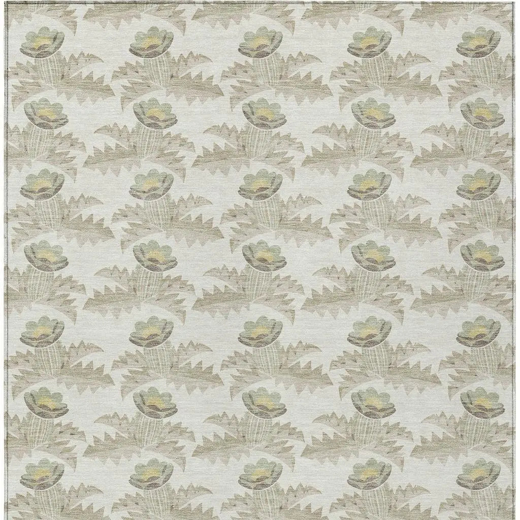 9' X 12' Ivory And Brown Floral Washable Indoor Outdoor Area Rug Homeroots Outdoor