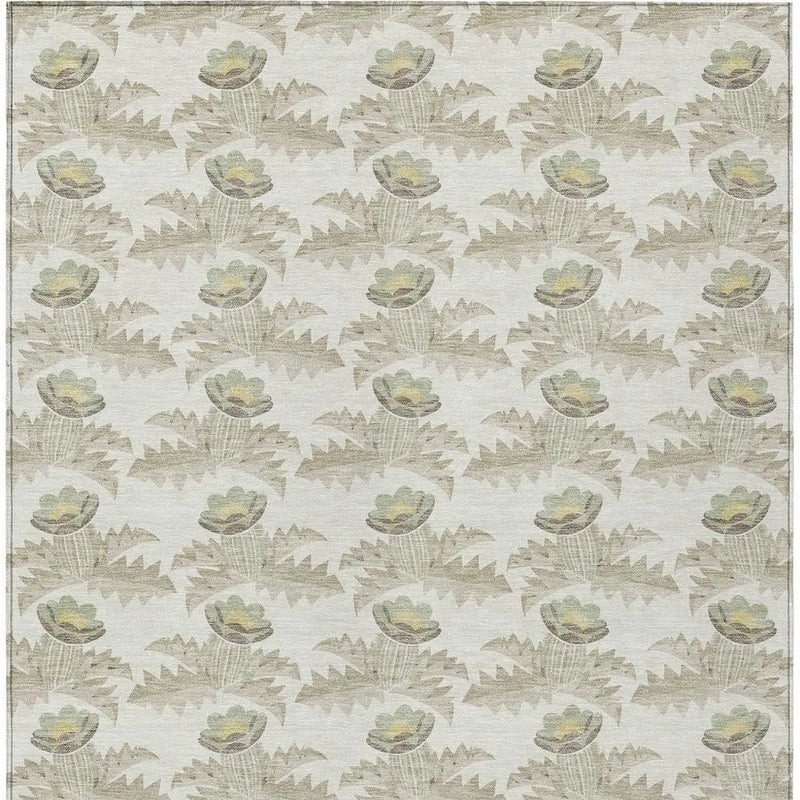9' X 12' Ivory And Brown Floral Washable Indoor Outdoor Area Rug Homeroots Outdoor