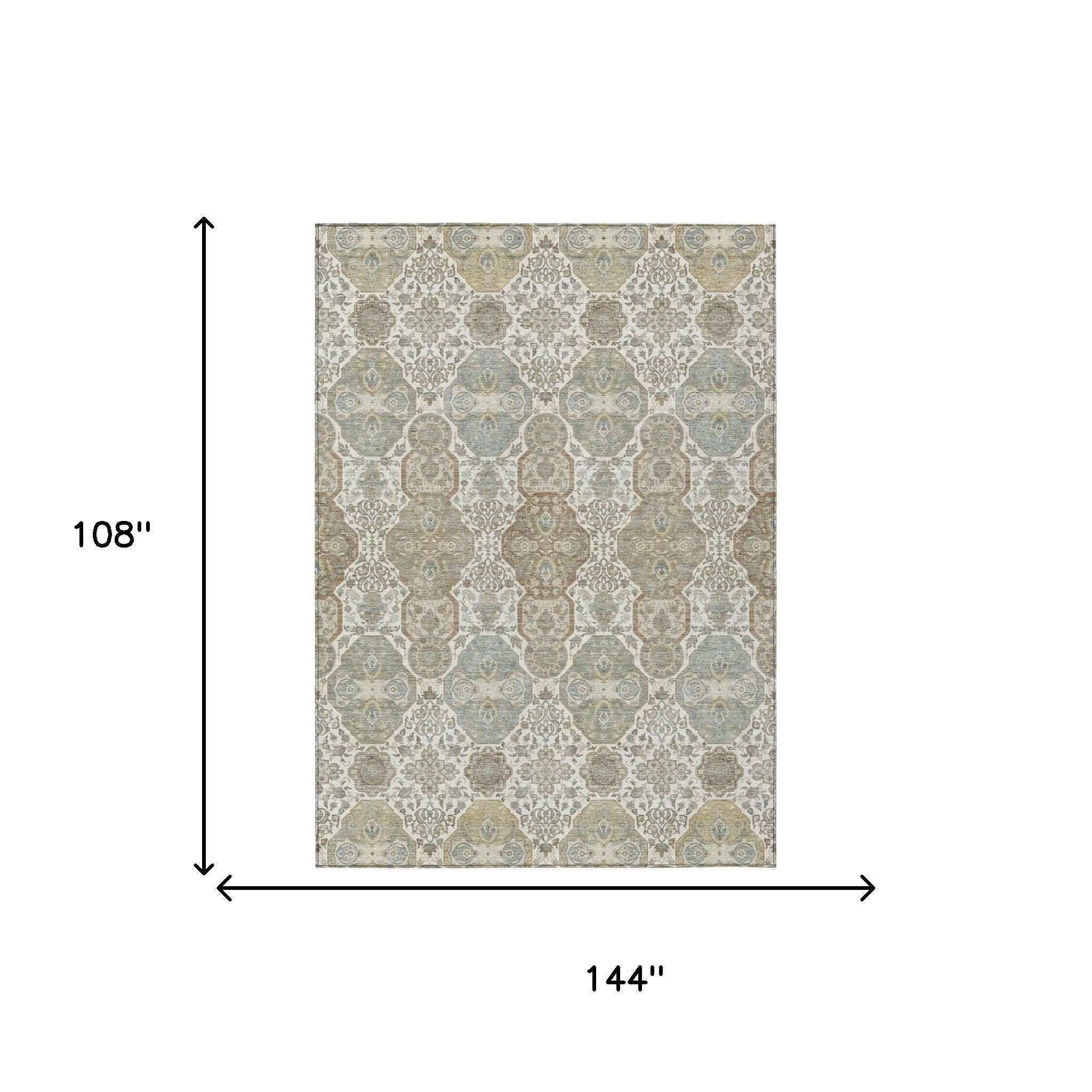 9' X 12' Ivory And Brown Floral Washable Indoor Outdoor Area Rug Homeroots Outdoor