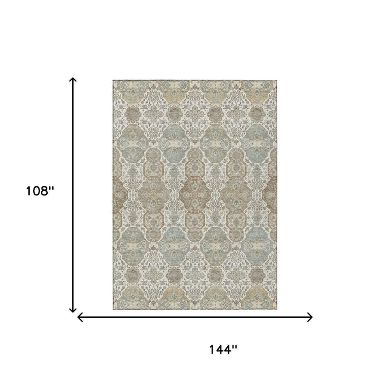 9' X 12' Ivory And Brown Floral Washable Indoor Outdoor Area Rug Homeroots Outdoor