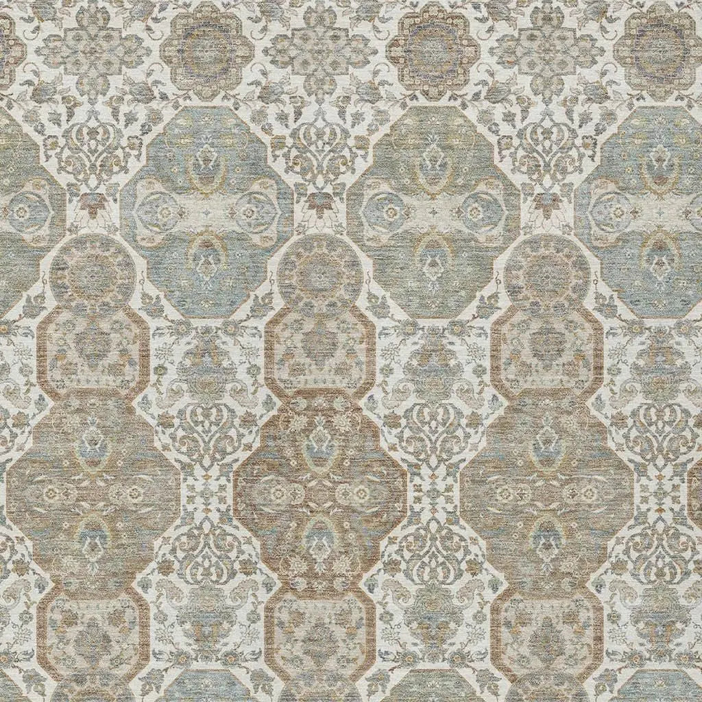 9' X 12' Ivory And Brown Floral Washable Indoor Outdoor Area Rug Homeroots Outdoor