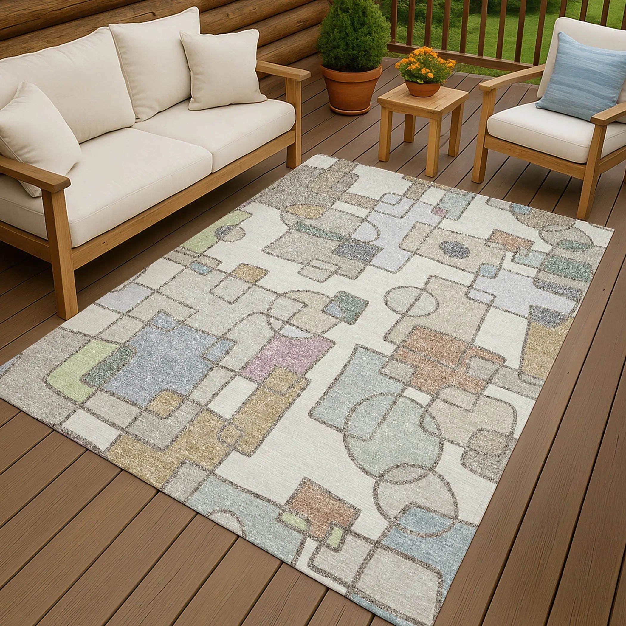 9' X 12' Ivory And Brown Geometric Washable Indoor Outdoor Area Rug Homeroots Outdoor