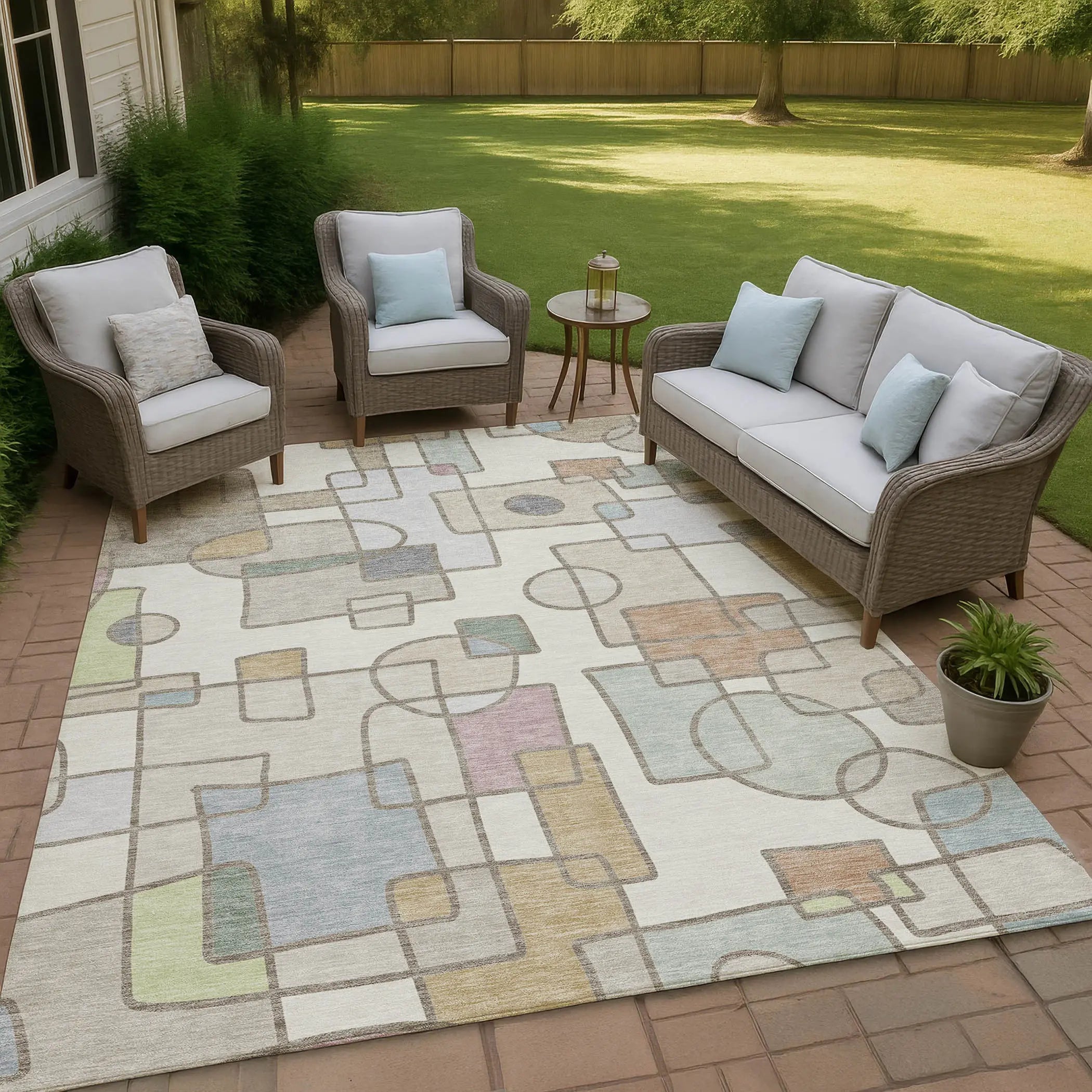 9' X 12' Ivory And Brown Geometric Washable Indoor Outdoor Area Rug Homeroots Outdoor