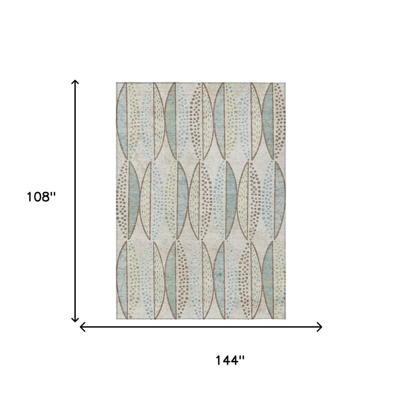 9' X 12' Ivory And Brown Geometric Washable Indoor Outdoor Area Rug Homeroots Outdoor