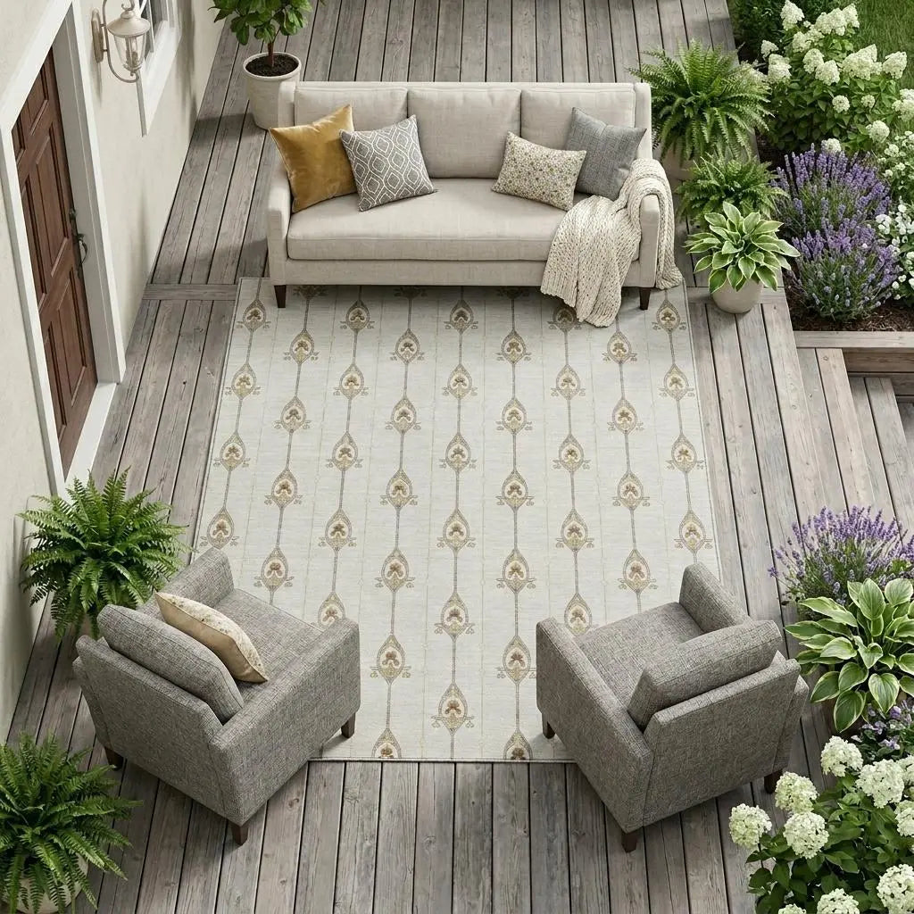 9' X 12' Ivory And Brown Geometric Washable Indoor Outdoor Area Rug Homeroots Outdoor