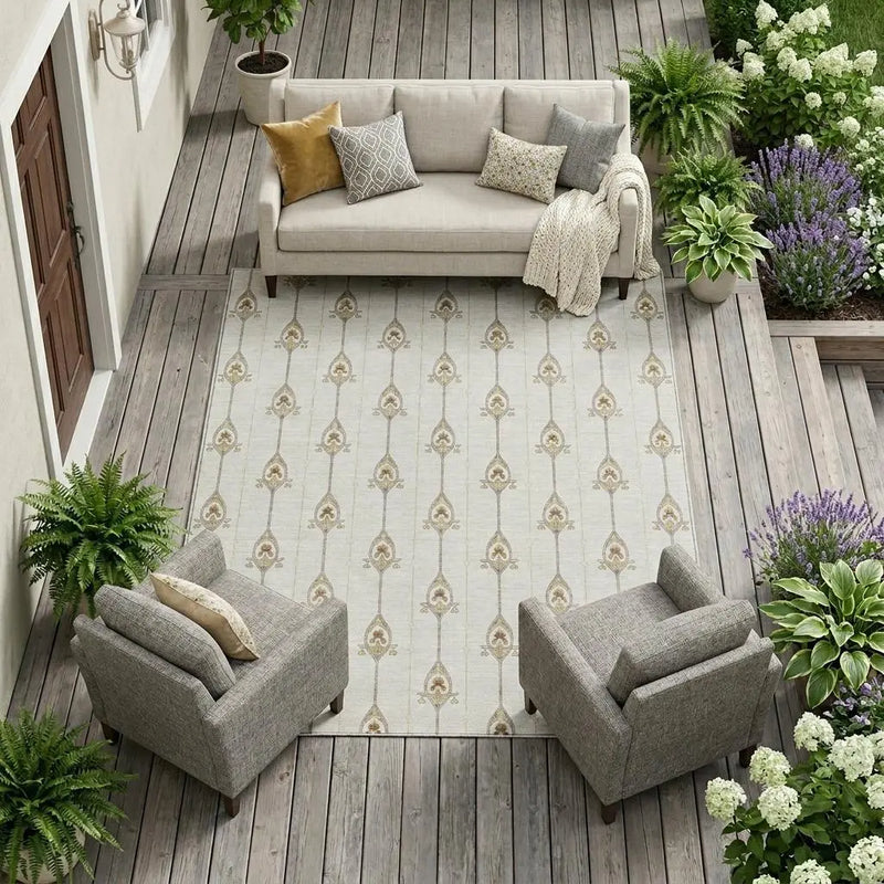 9' X 12' Ivory And Brown Geometric Washable Indoor Outdoor Area Rug Homeroots Outdoor