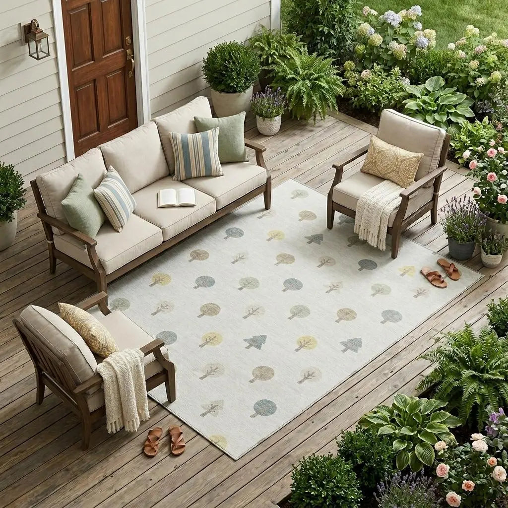 9' X 12' Ivory And Brown Geometric Washable Indoor Outdoor Area Rug Homeroots Outdoor