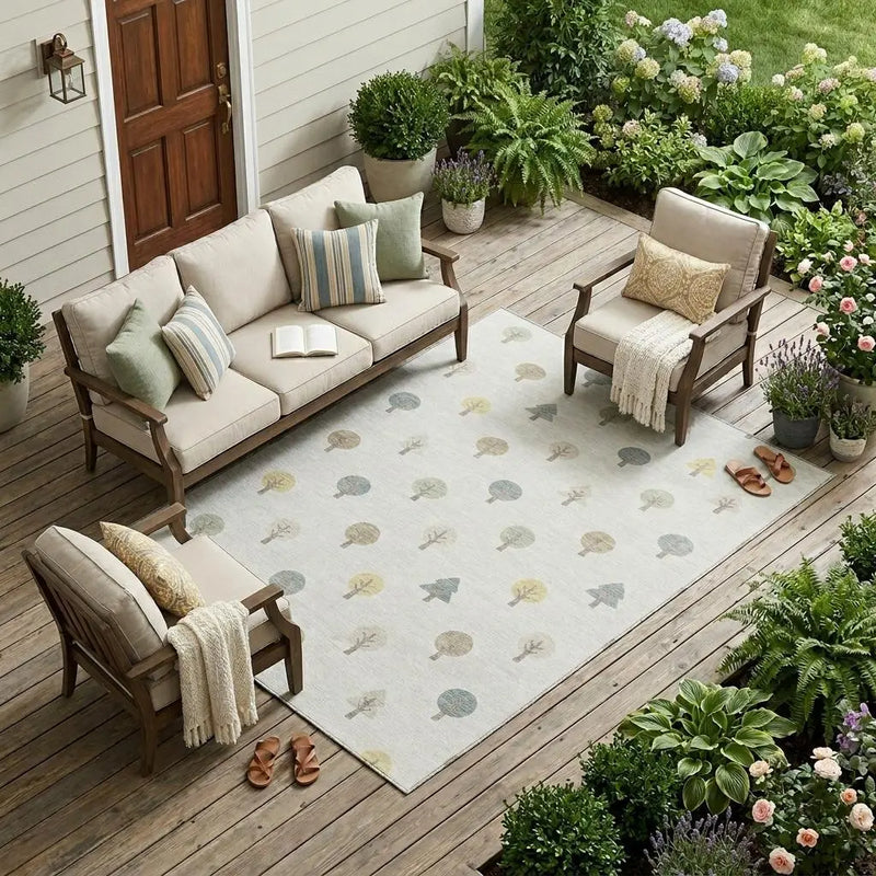 9' X 12' Ivory And Brown Geometric Washable Indoor Outdoor Area Rug Homeroots Outdoor
