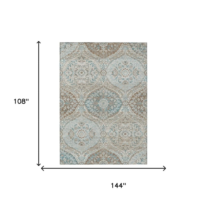 9' X 12' Ivory And Brown Ogee Washable Indoor Outdoor Area Rug Homeroots Outdoor