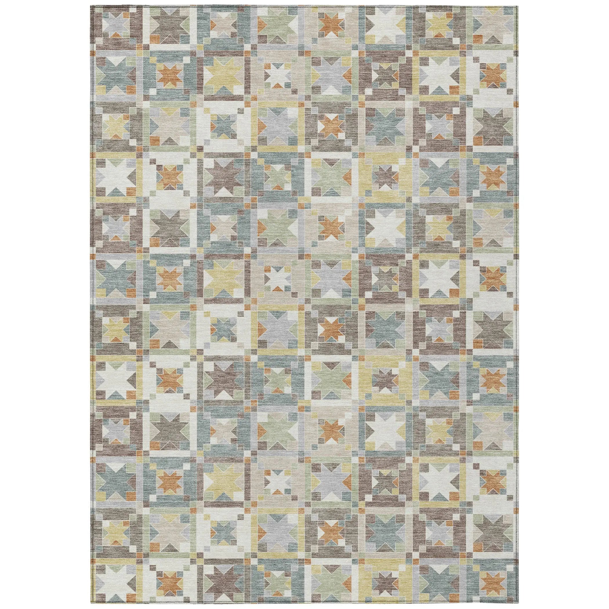9' X 12' Ivory And Brown Patchwork Washable Indoor Outdoor Area Rug Homeroots Outdoor