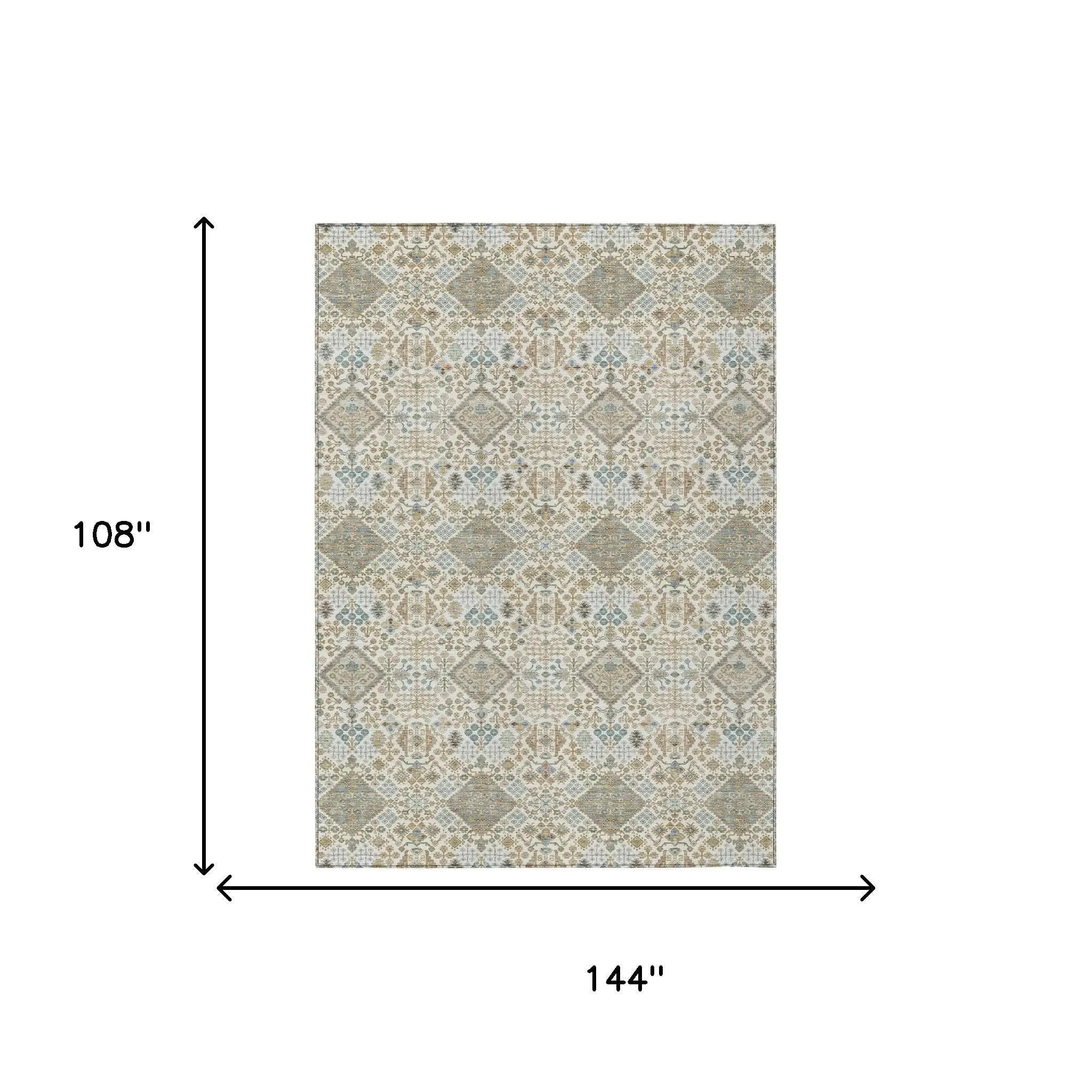 9' X 12' Ivory And Copper Geometric Washable Indoor Outdoor Area Rug Homeroots Outdoor