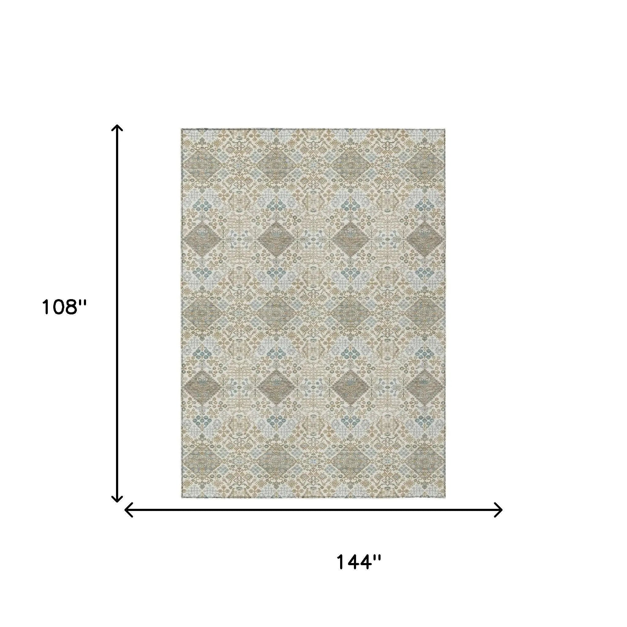 9' X 12' Ivory And Copper Geometric Washable Indoor Outdoor Area Rug Homeroots Outdoor