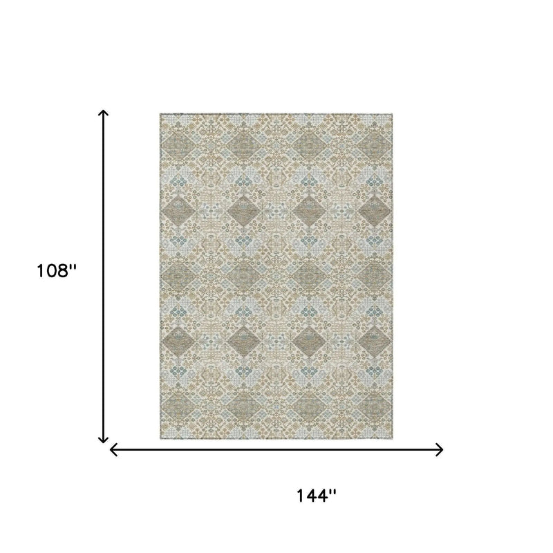 9' X 12' Ivory And Copper Geometric Washable Indoor Outdoor Area Rug Homeroots Outdoor