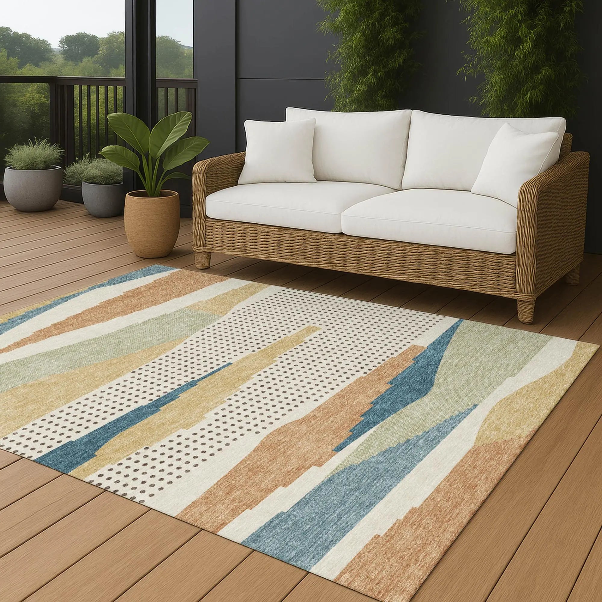 9' X 12' Ivory And Cream Abstract Washable Indoor Outdoor Area Rug Homeroots Outdoor