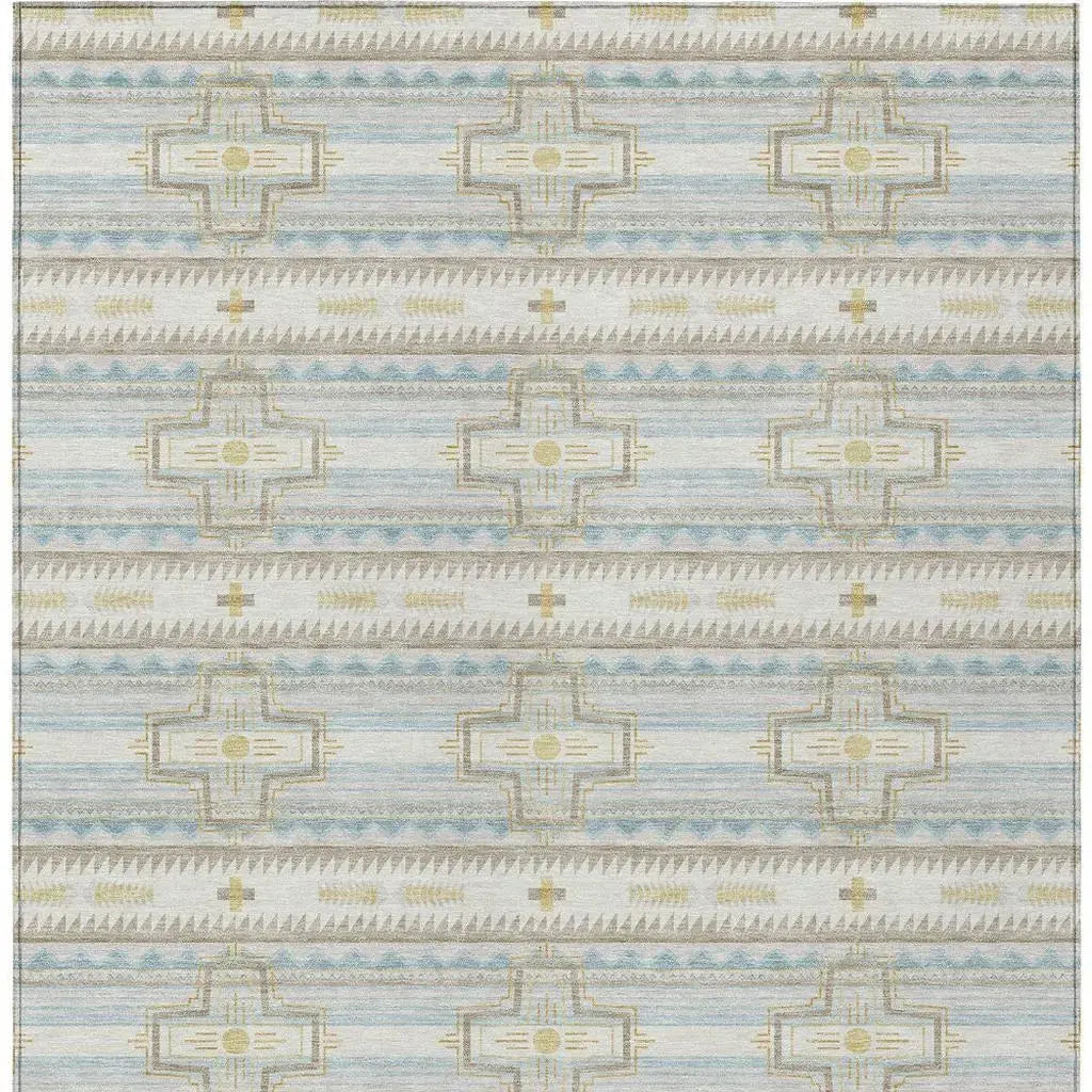 9' X 12' Ivory And Cream Tribal Washable Indoor Outdoor Area Rug Homeroots Outdoor