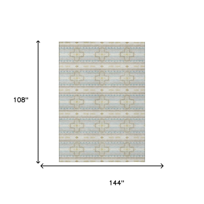 9' X 12' Ivory And Cream Tribal Washable Indoor Outdoor Area Rug Homeroots Outdoor
