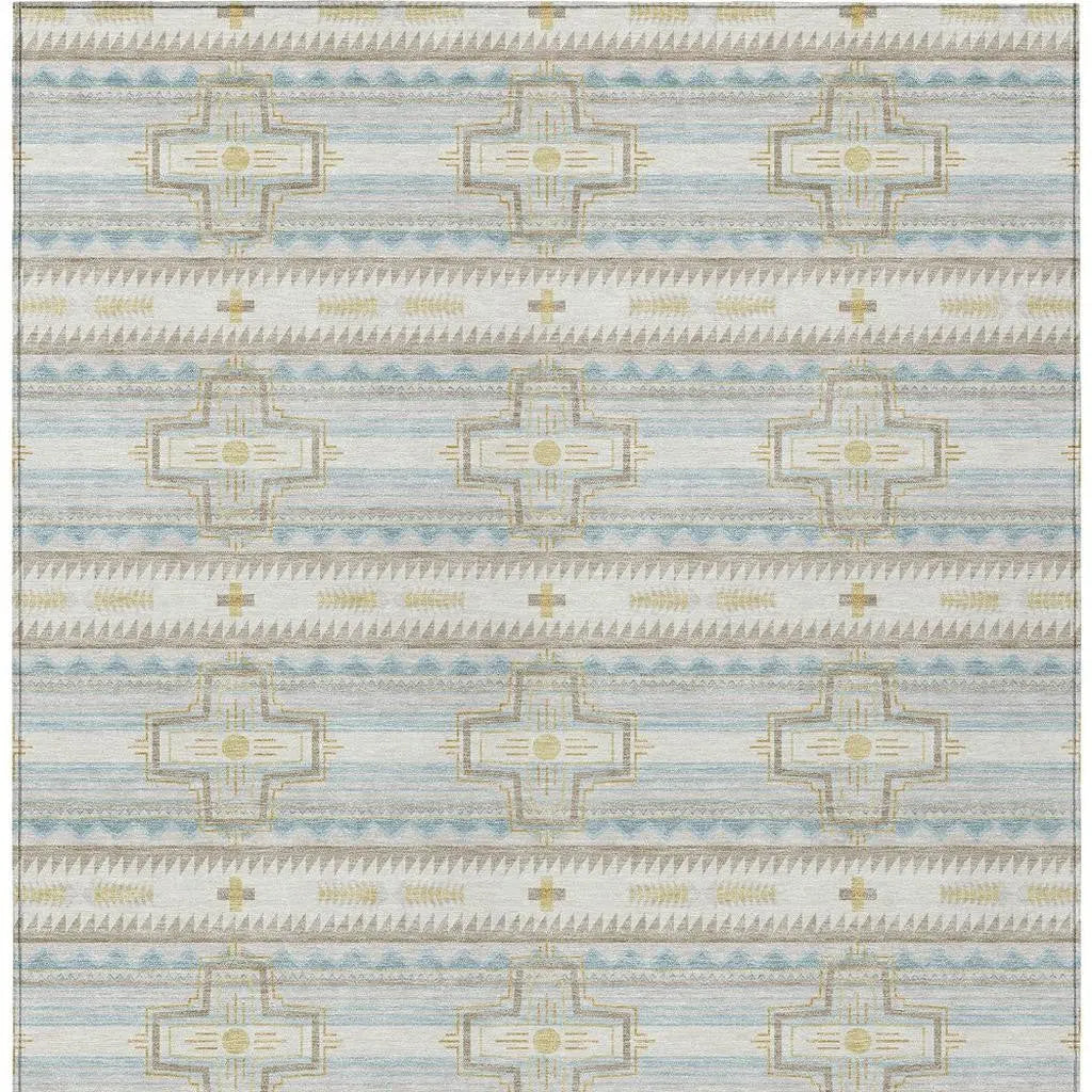 9' X 12' Ivory And Cream Tribal Washable Indoor Outdoor Area Rug Homeroots Outdoor