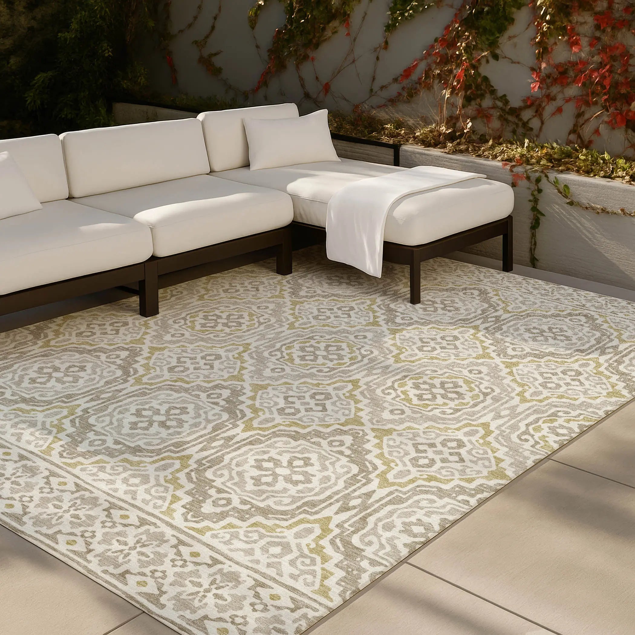 9' X 12' Ivory And Denim Blue Tribal Washable Indoor Outdoor Area Rug Homeroots Outdoor