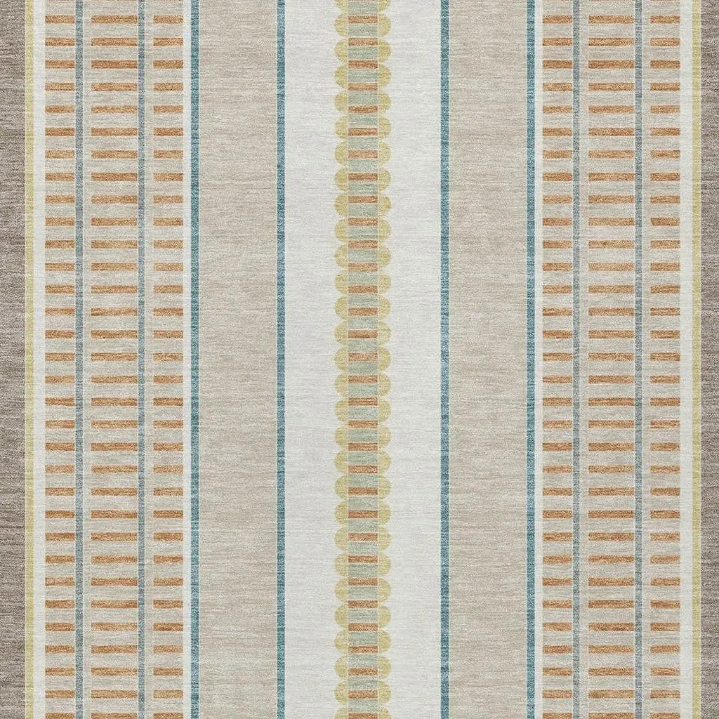 9' X 12' Ivory And Fern Green Striped Washable Indoor Outdoor Area Rug Homeroots Outdoor