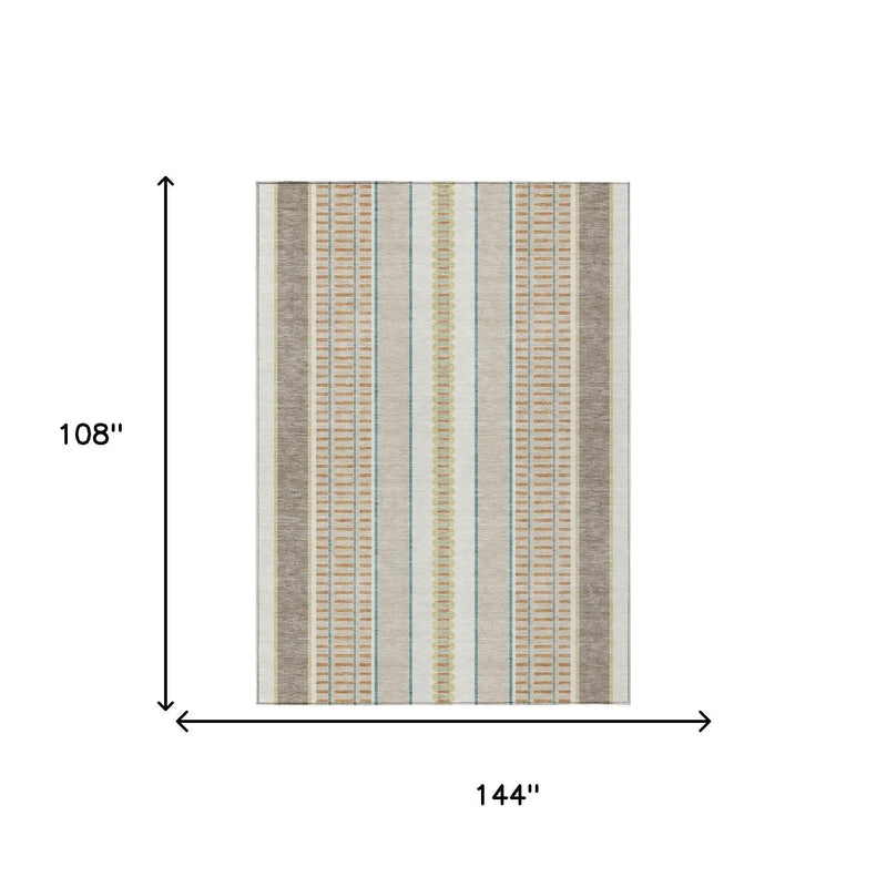 9' X 12' Ivory And Fern Green Striped Washable Indoor Outdoor Area Rug Homeroots Outdoor