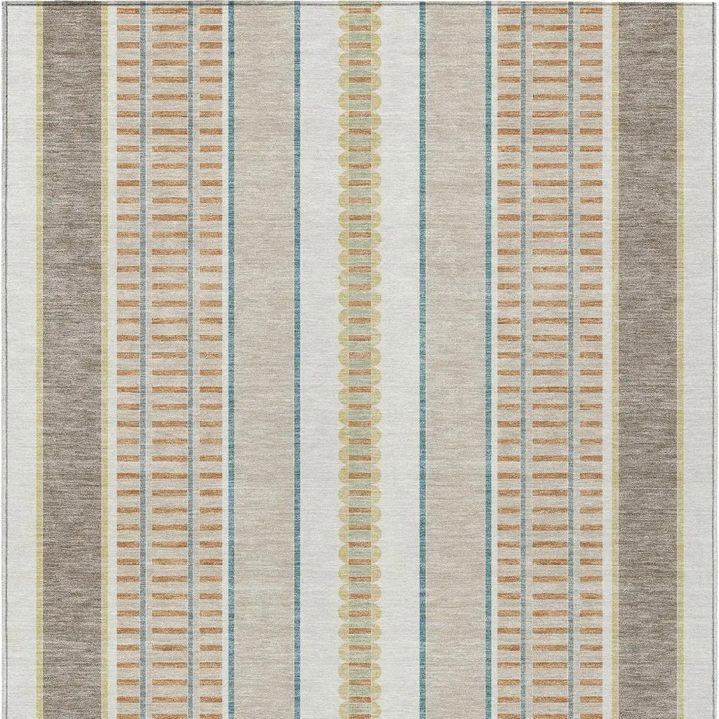 9' X 12' Ivory And Fern Green Striped Washable Indoor Outdoor Area Rug Homeroots Outdoor