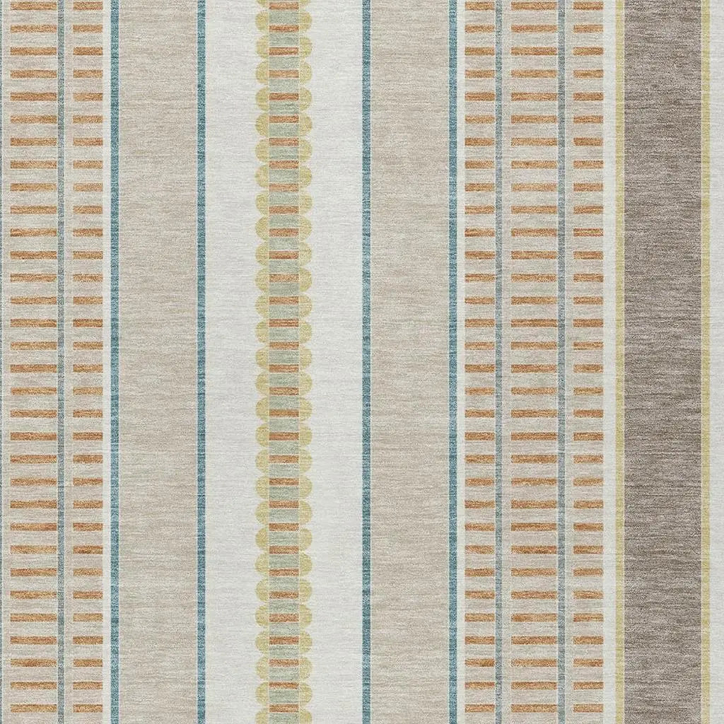 9' X 12' Ivory And Fern Green Striped Washable Indoor Outdoor Area Rug Homeroots Outdoor