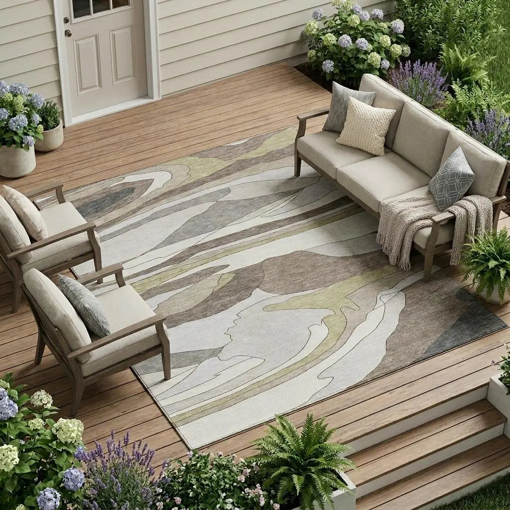 9' X 12' Ivory And Flax Abstract Washable Indoor Outdoor Area Rug Homeroots Outdoor