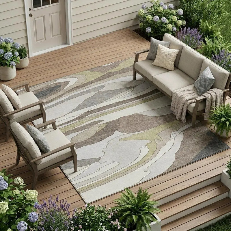 9' X 12' Ivory And Flax Abstract Washable Indoor Outdoor Area Rug Homeroots Outdoor