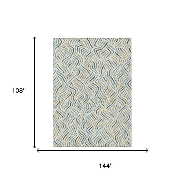 9' X 12' Ivory And Gold Abstract Washable Indoor Outdoor Area Rug Homeroots Outdoor