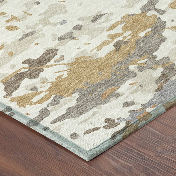 9' X 12' Ivory And Gold Abstract Washable Indoor Outdoor Area Rug Homeroots Outdoor