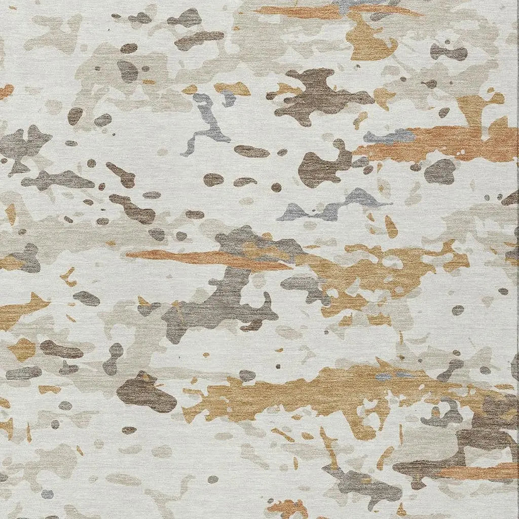 9' X 12' Ivory And Gold Abstract Washable Indoor Outdoor Area Rug Homeroots Outdoor
