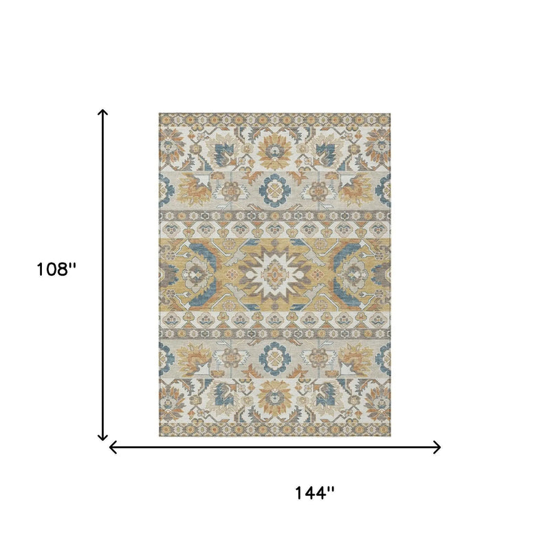 9' X 12' Ivory And Gold Cactus Washable Indoor Outdoor Area Rug Homeroots Outdoor