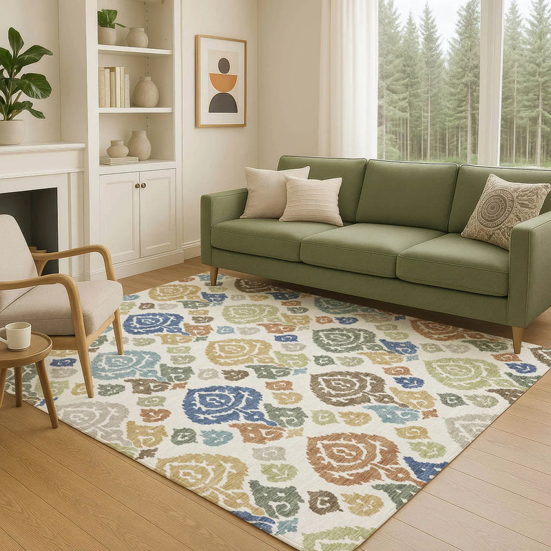 9' X 12' Ivory And Gold Damask Washable Indoor Outdoor Area Rug Homeroots Outdoor