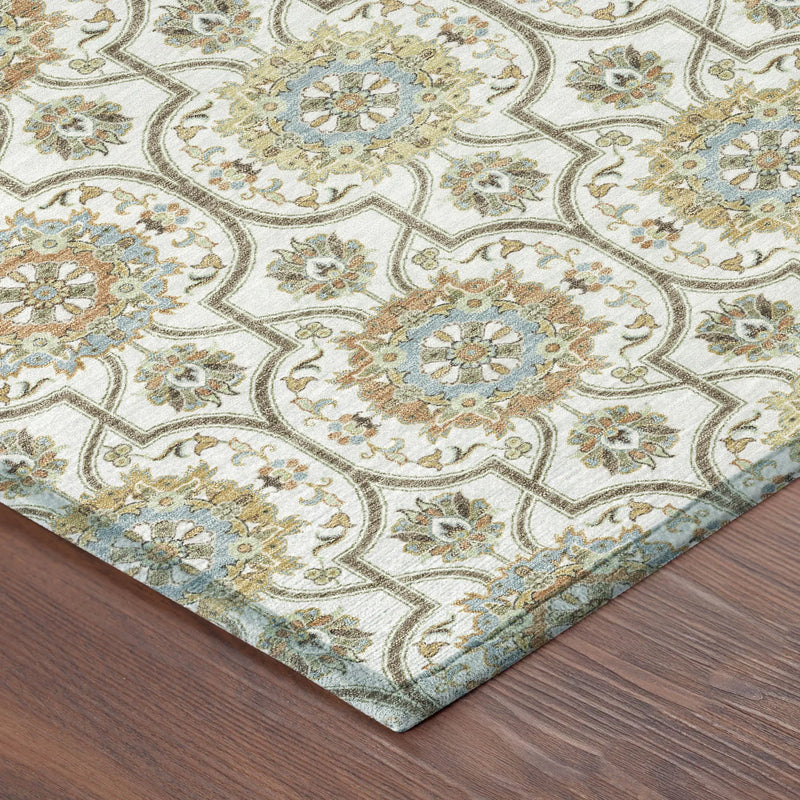 9' X 12' Ivory And Gold Floral Medallion Washable Indoor Outdoor Area Rug Homeroots Outdoor