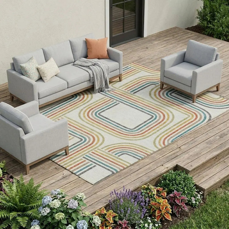 9' X 12' Ivory And Gold Geometric Washable Indoor Outdoor Area Rug Homeroots Outdoor