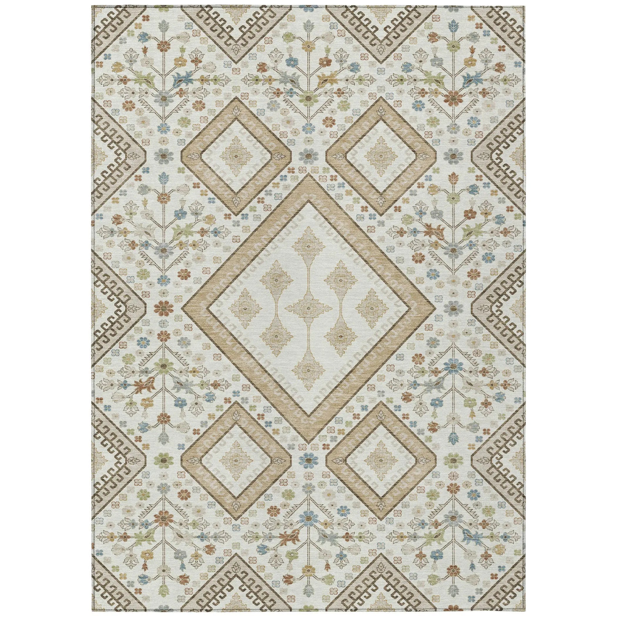 9' X 12' Ivory And Gold Medallion Washable Indoor Outdoor Area Rug Homeroots Outdoor
