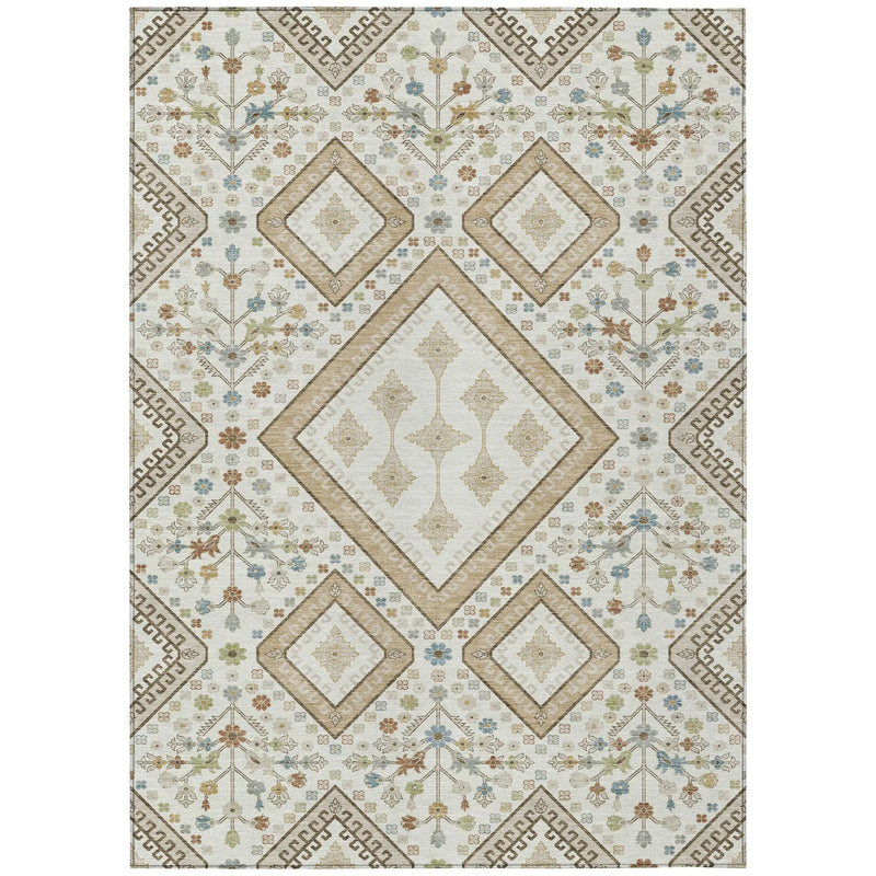 9' X 12' Ivory And Gold Medallion Washable Indoor Outdoor Area Rug Homeroots Outdoor