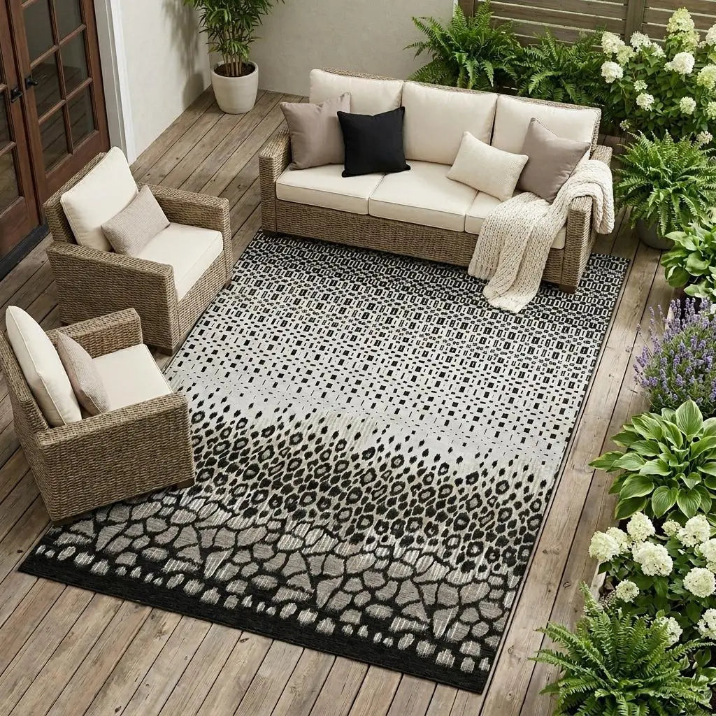 9' X 12' Ivory And Graphite Geometric Washable Indoor Outdoor Area Rug Homeroots Outdoor