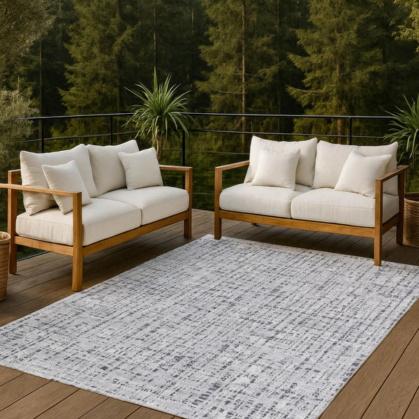 9' X 12' Ivory And Gray Abstract Washable Indoor Outdoor Area Rug Homeroots Outdoor