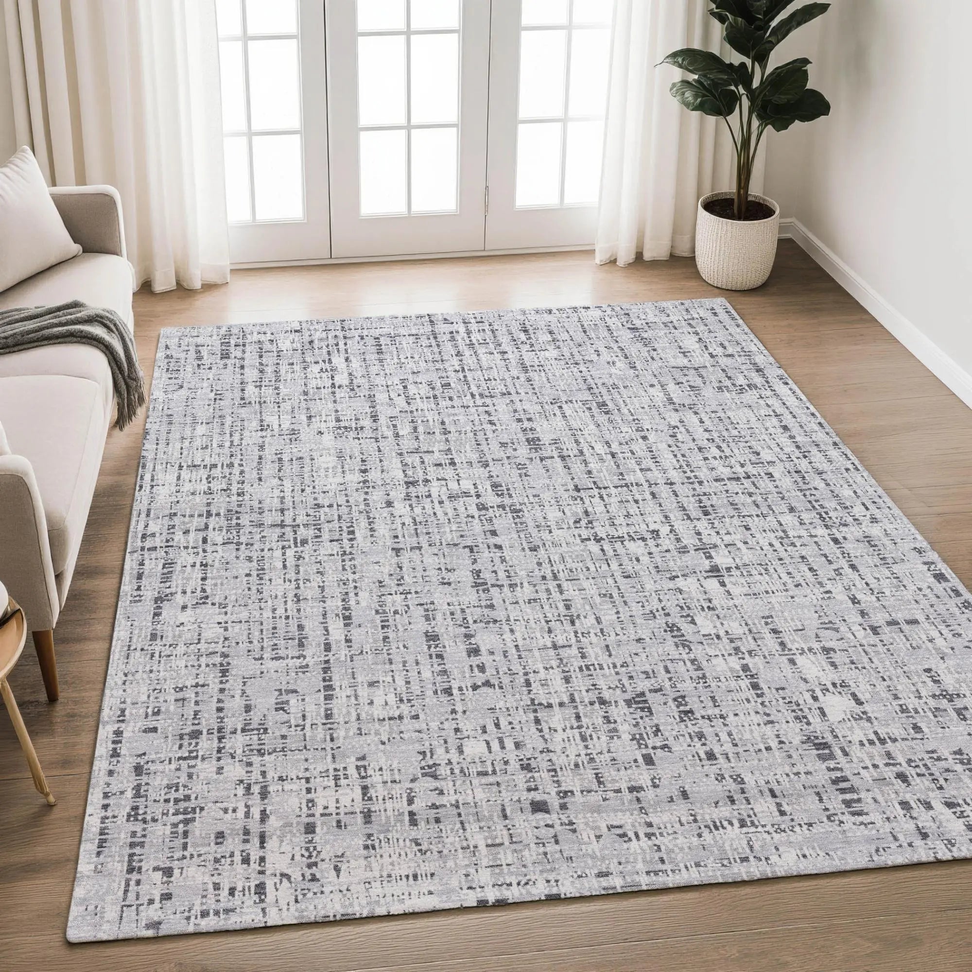 9' X 12' Ivory And Gray Abstract Washable Indoor Outdoor Area Rug Homeroots Outdoor