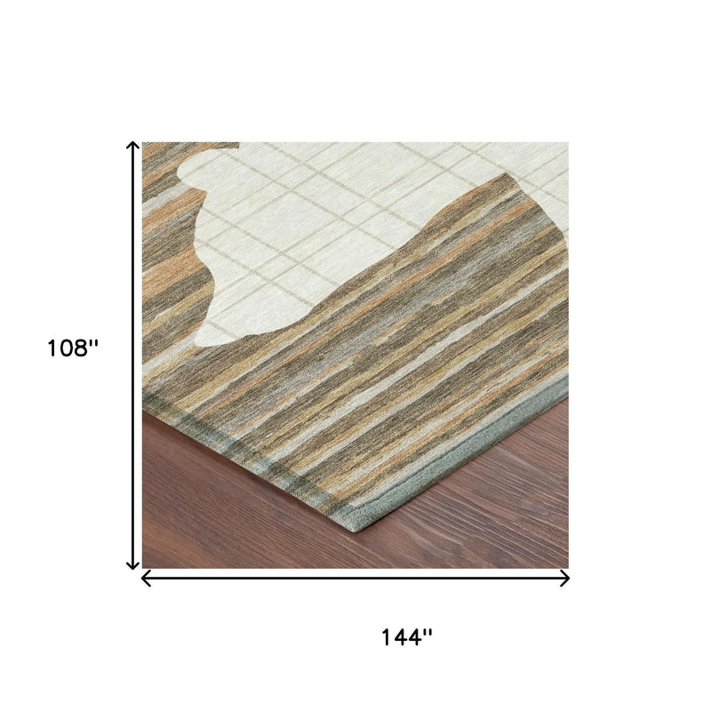 9' X 12' Ivory And Gray Abstract Washable Indoor Outdoor Area Rug Homeroots Outdoor