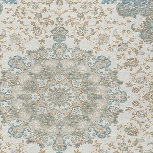 9' X 12' Ivory And Gray Floral Medallion Washable Indoor Outdoor Area Rug Homeroots Outdoor