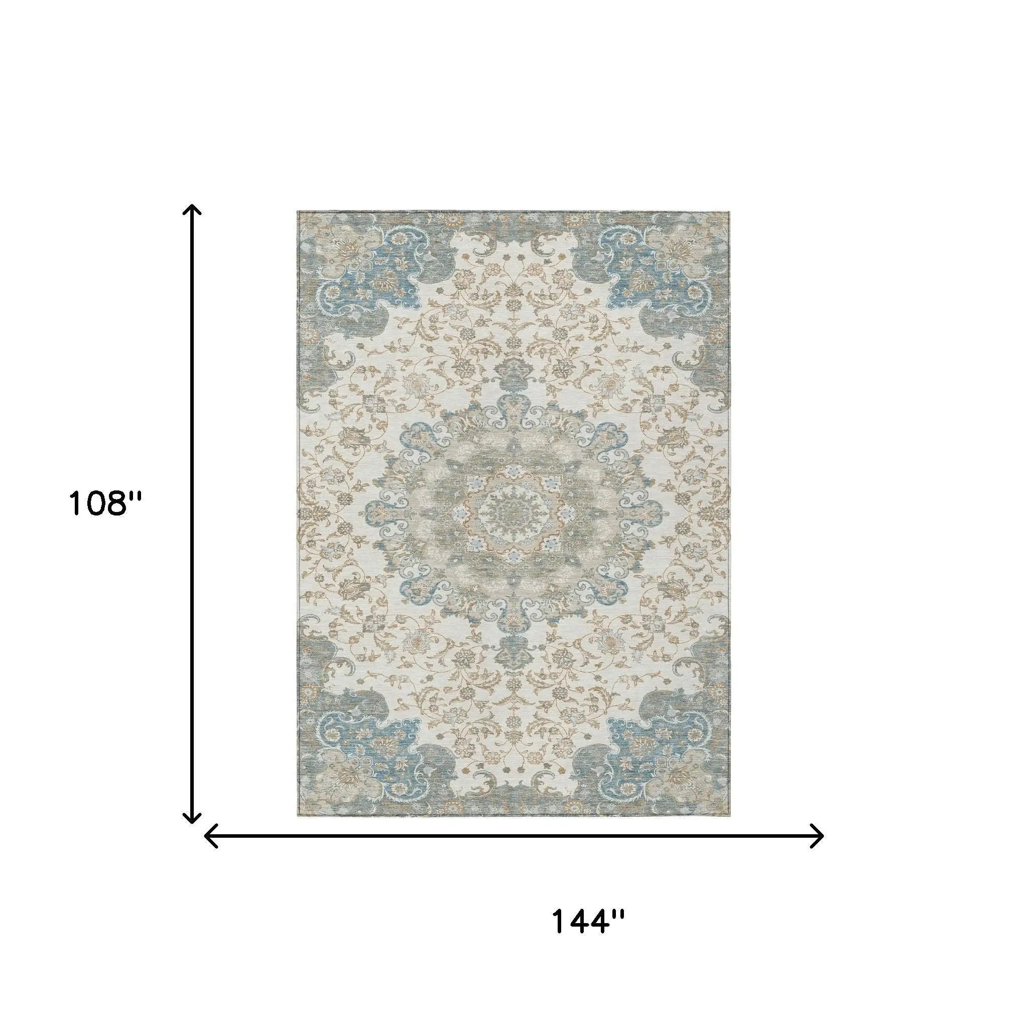 9' X 12' Ivory And Gray Floral Medallion Washable Indoor Outdoor Area Rug Homeroots Outdoor