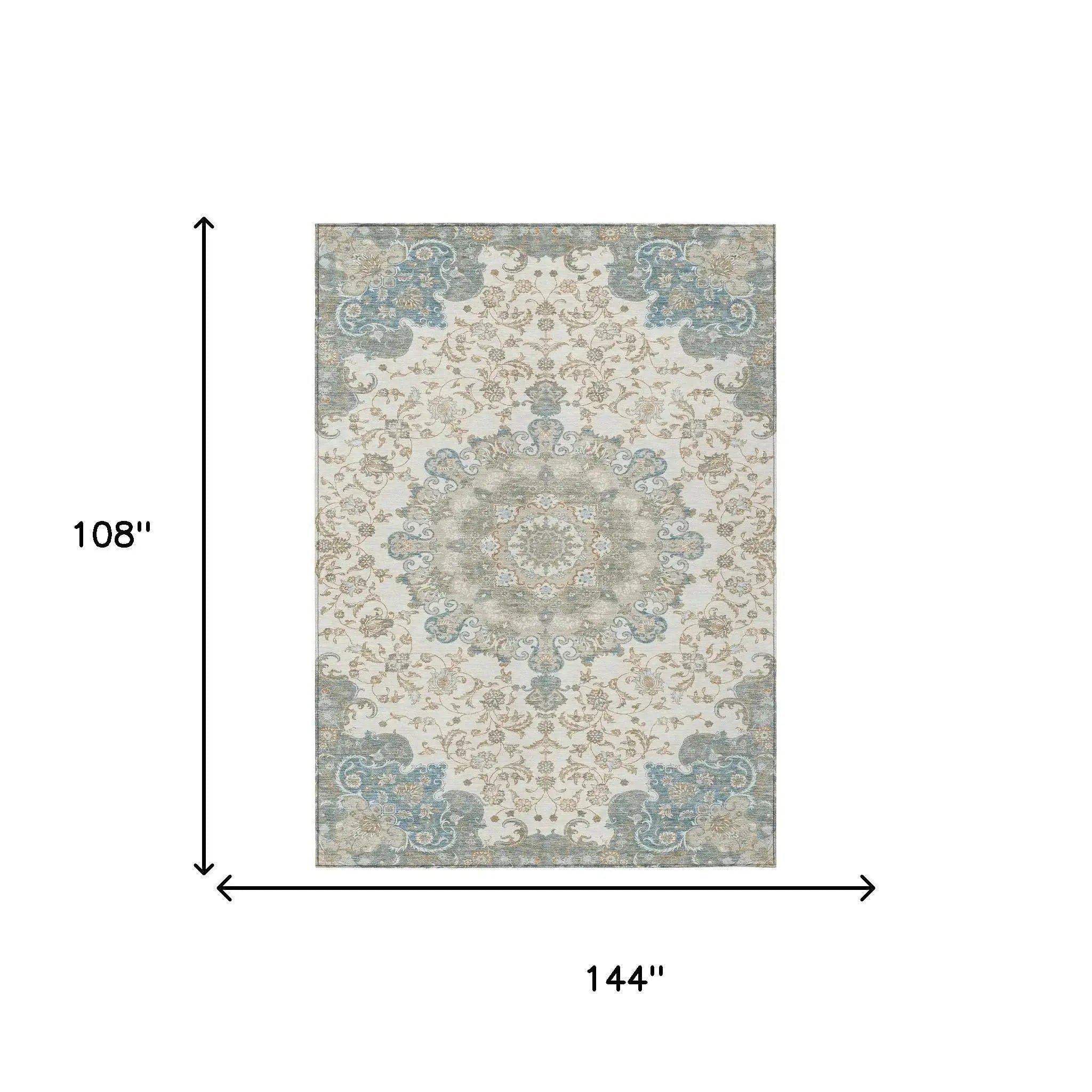 9' X 12' Ivory And Gray Floral Medallion Washable Indoor Outdoor Area Rug Homeroots Outdoor